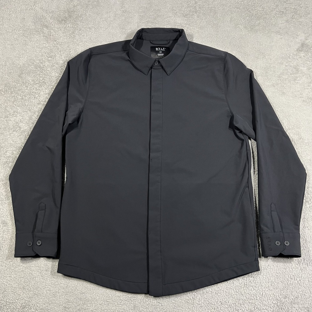 BYLT Tech Nylon Shirt Jacket Mens Large Black Button Up Long Sleeve Layering